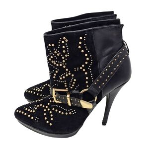 Black and Gold Studded Women's Ankle Boots